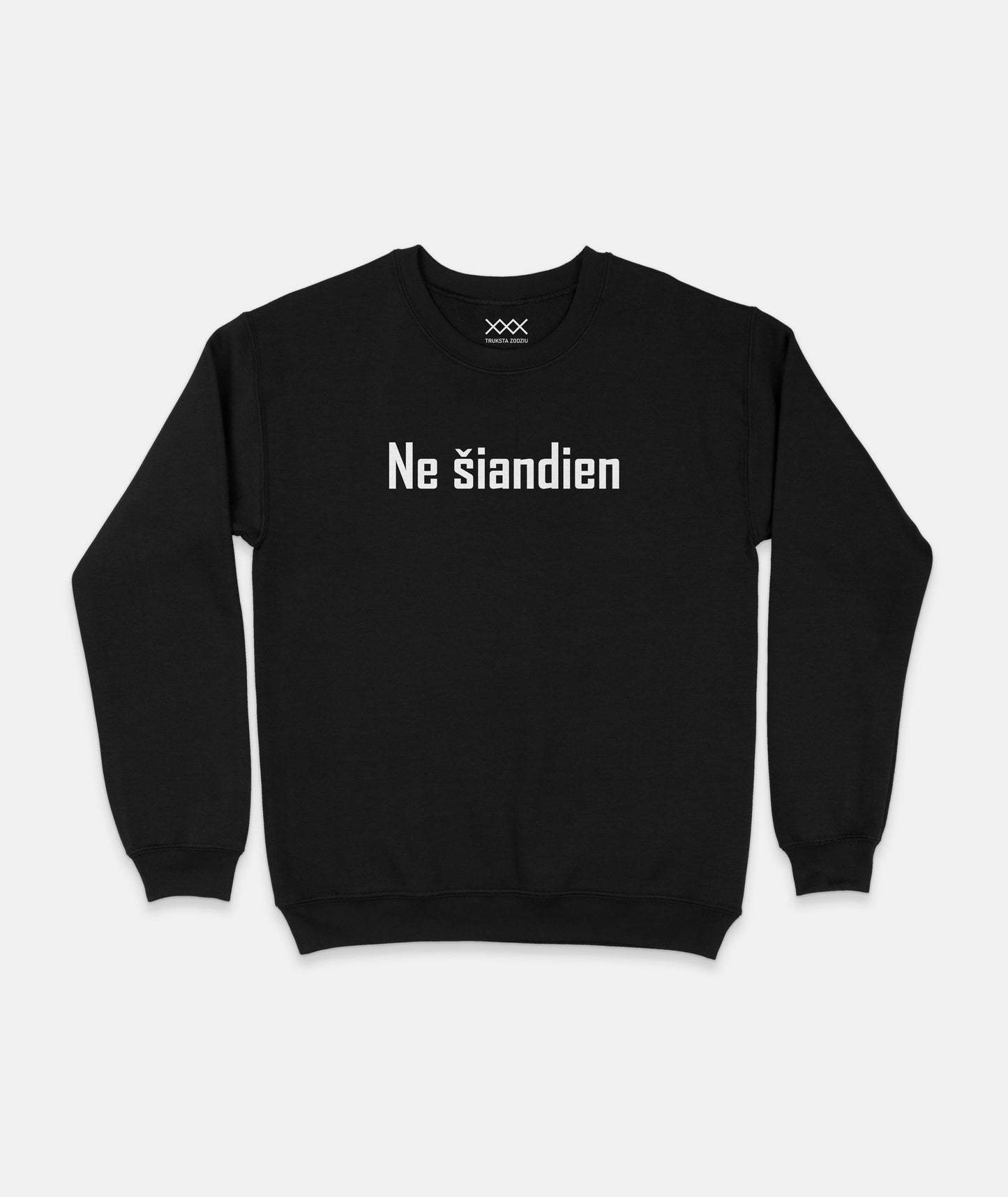 Juodas minimalistinis džemperis su baltais lietuviškais žodžiais - Ne šiandien, tai patogi unisex streetwear stiliaus apranga