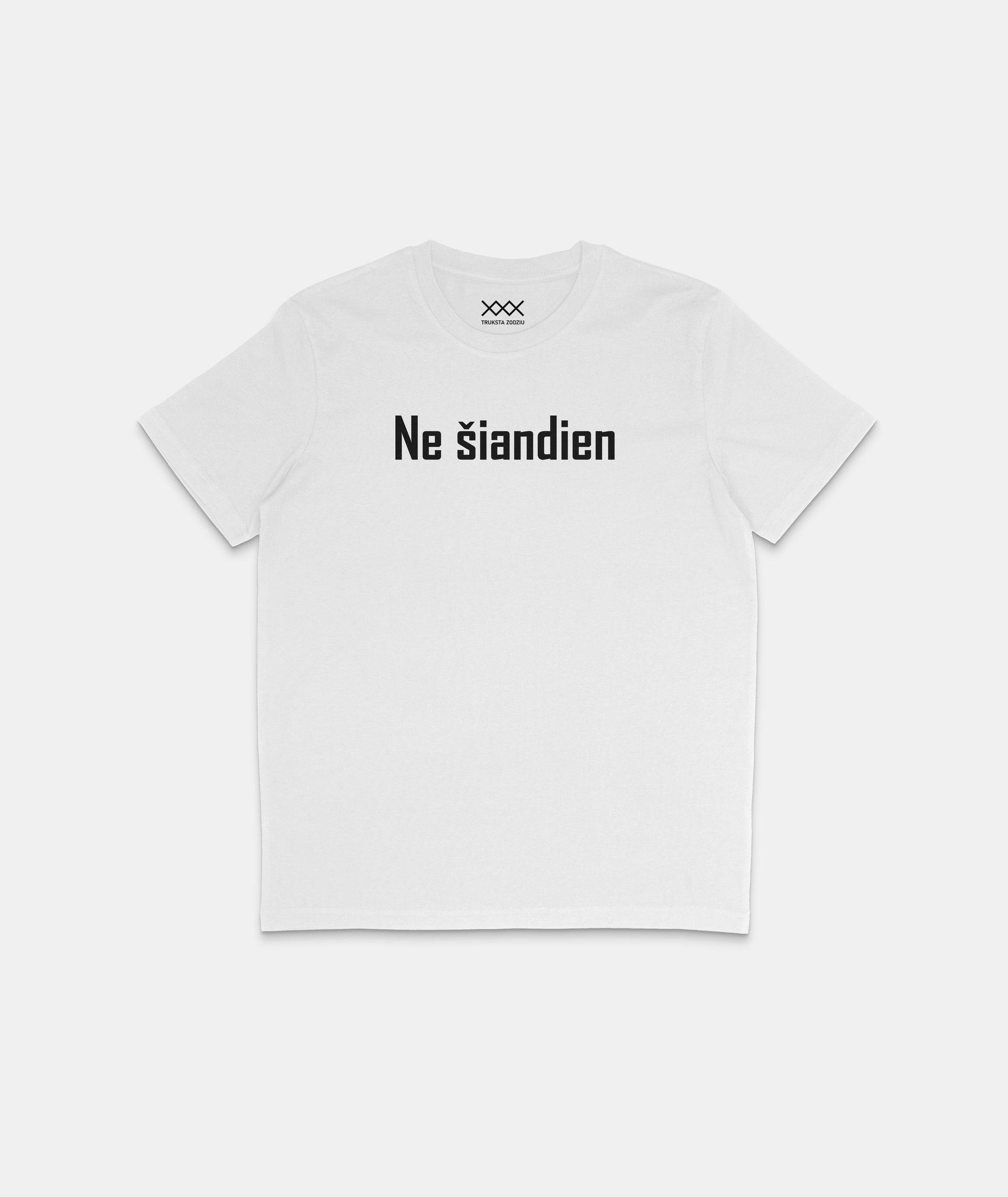 Balti laisvalaikio marškinėliai su minimalistiniu lietuvišku užrašu Ne šiandien, tai šiuolaikiškas miesto mados drabužis