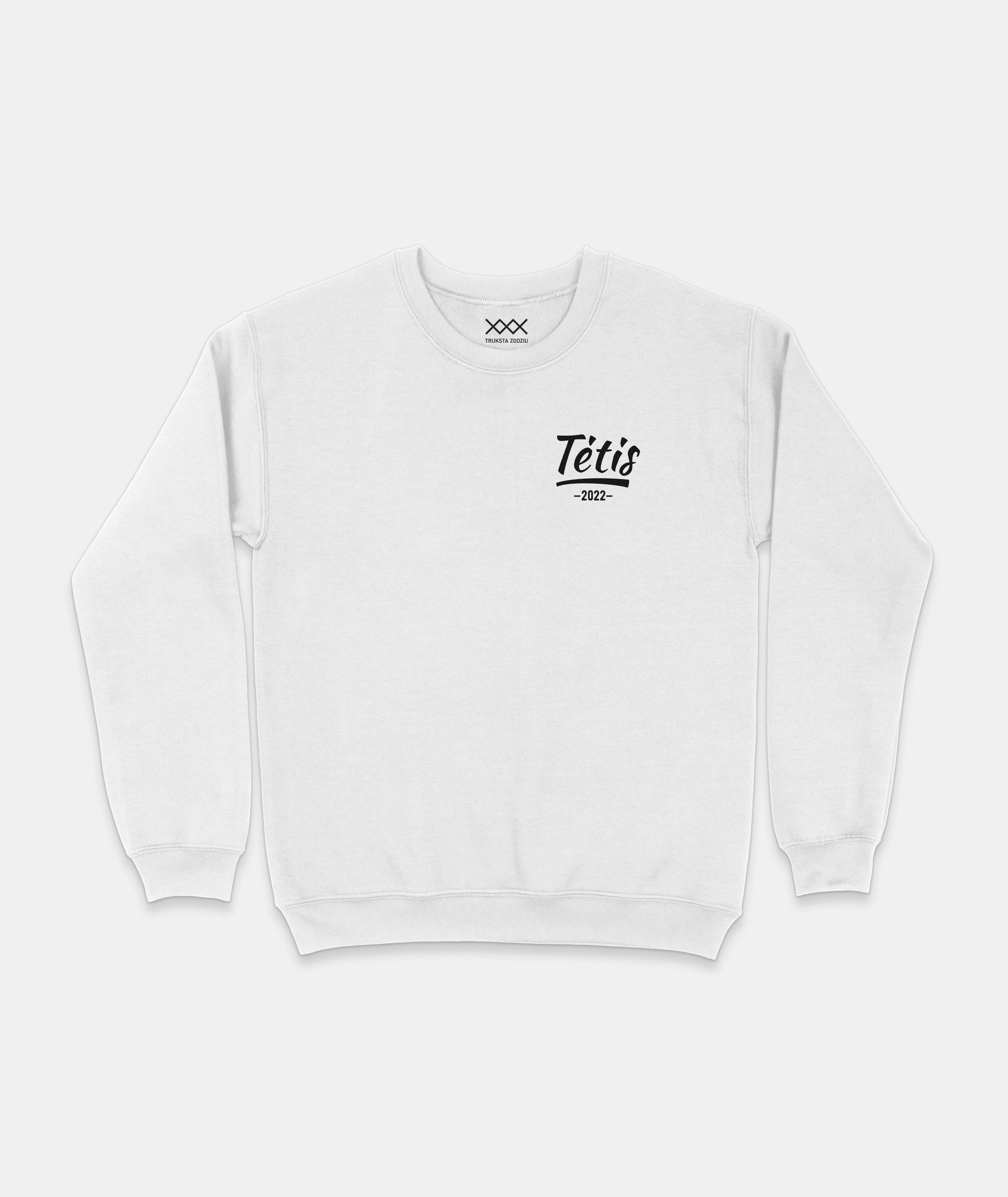 Baltas džemperis su personalizuojamu užrašu tėčiui – „Tėtis nuo“. Stilinga ir sentimentali dovana tėvo dienos progai.